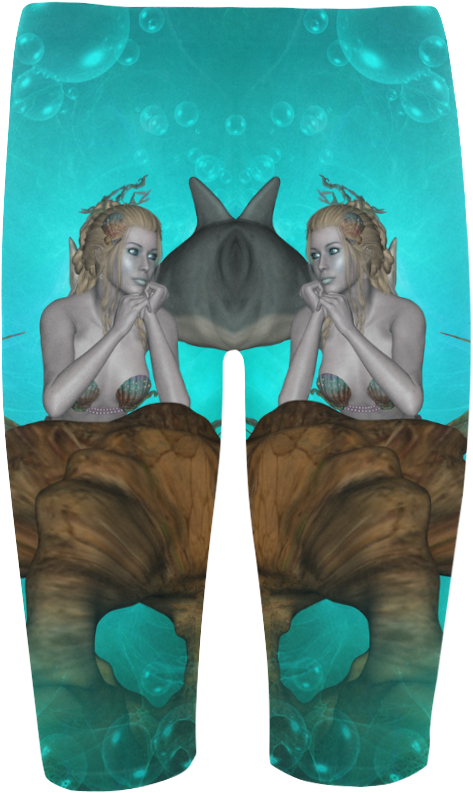 Beautiful Mermaid With Cute Dolphin Hestia Cropped - Board Short (1000x1000), Png Download
