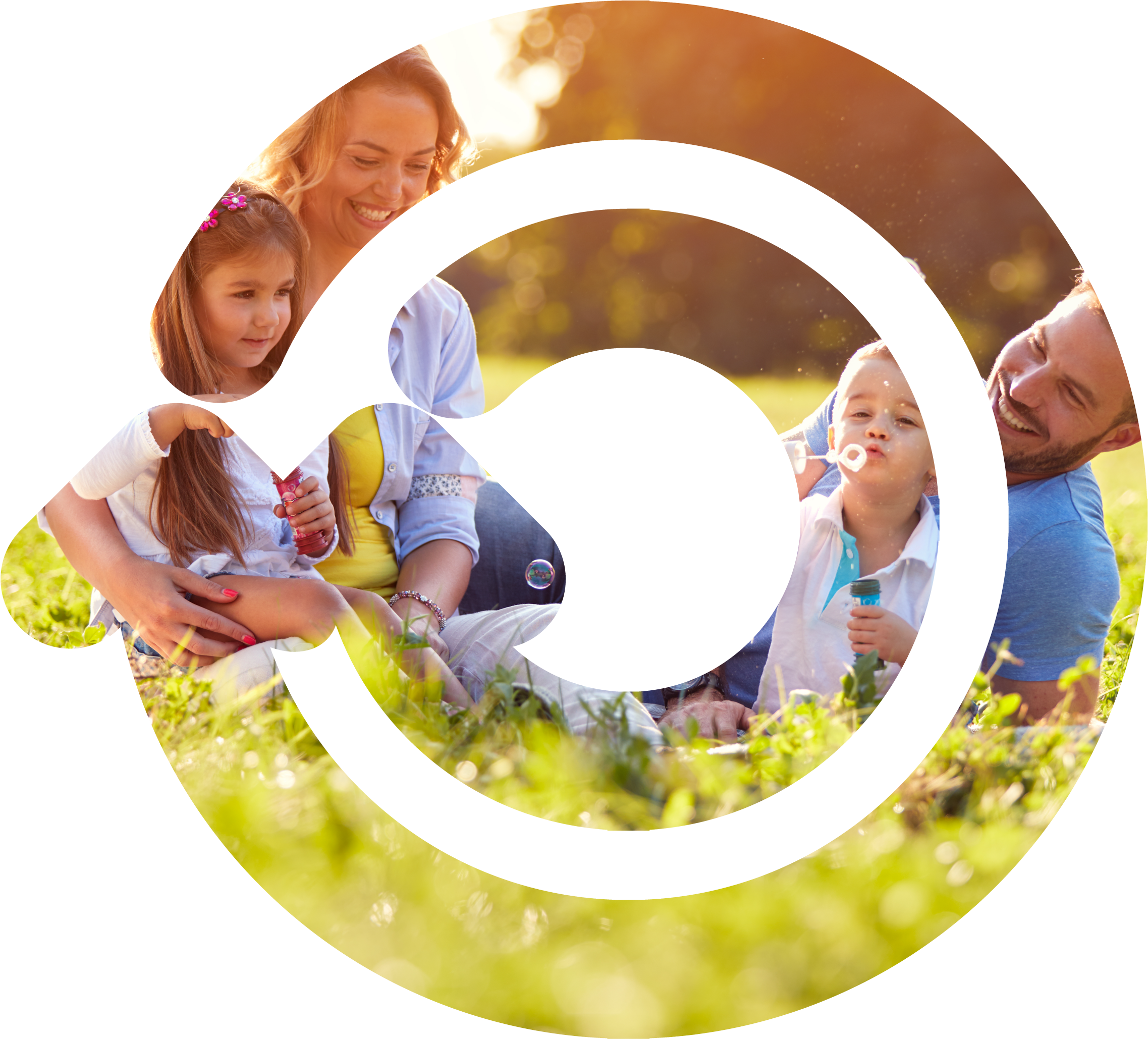 Family Outside In Grass Playing With Bubbles - Circle (2319x2125), Png Download
