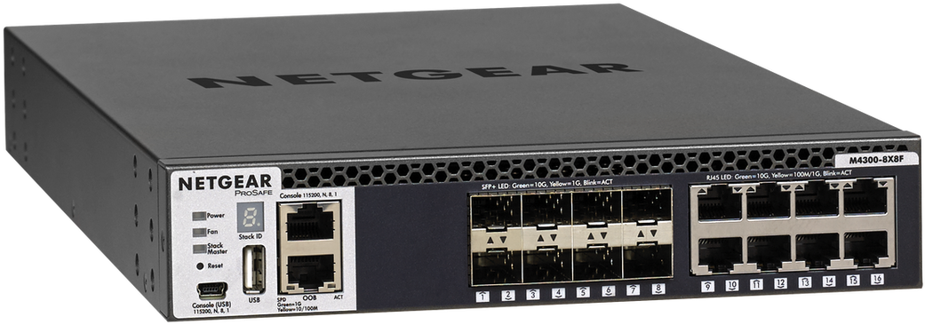 Netgear M4300 8x8f 16x10g 8x10gbase T 8xsfp Half Width - 10 Gbit Switch 8 Port (1200x764), Png Download