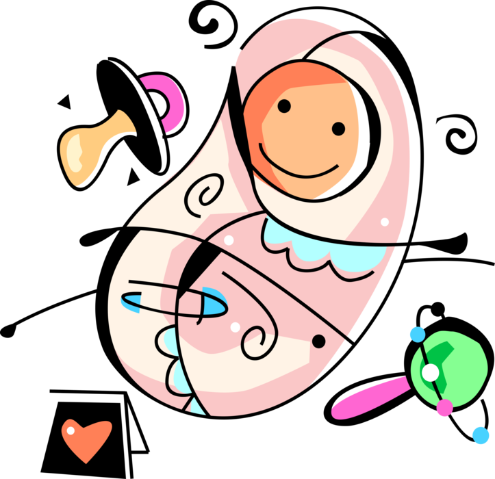 Vector Illustration Of Newborn Infant Baby Wrapped (723x700), Png Download