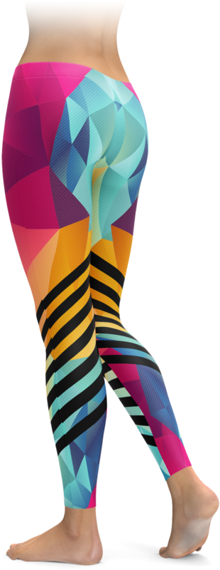 Cotton Candy Polygonal Racing Stripes Leggings - Leggings (740x896), Png Download