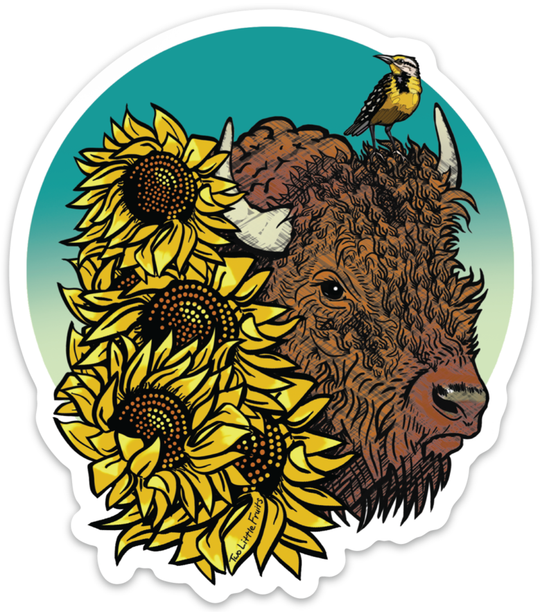 Meadowlark, Bison And Sunflower - Illustration (779x882), Png Download