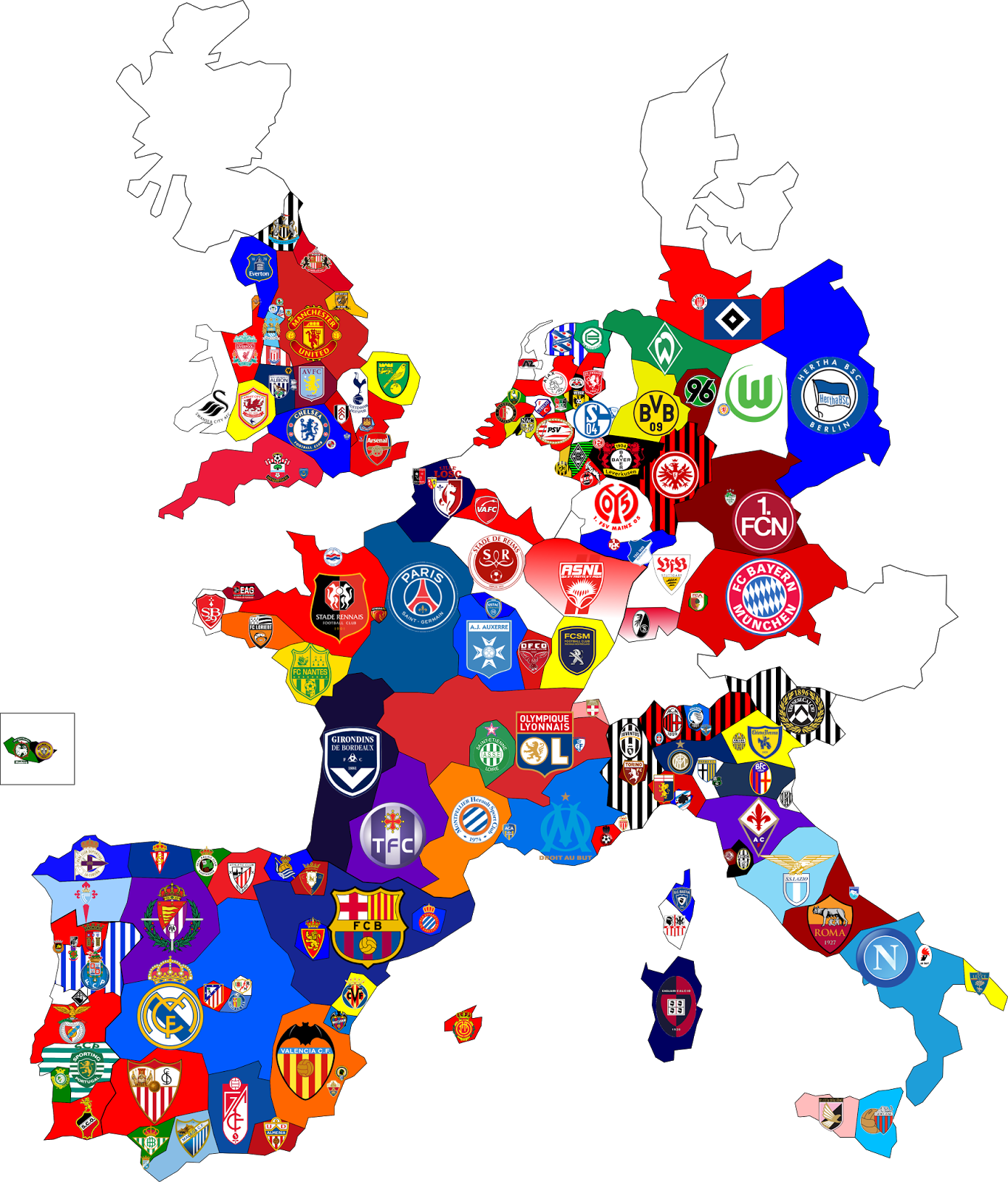 My Ideas European Club Football Map - European Soccer Teams Map (1364x1600), Png Download