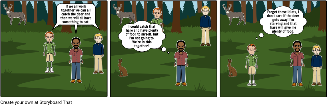 The Stag Hunt Theory - Cartoon (1164x385), Png Download