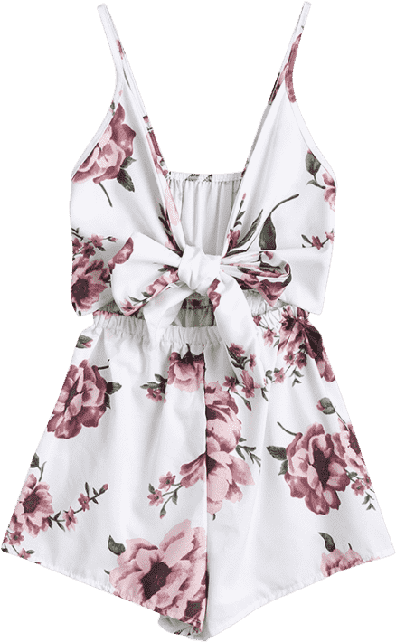 Floral Print Plunge Cami Romper White Rose - Macaquinho Feminino Com Nó No Decote (558x744), Png Download