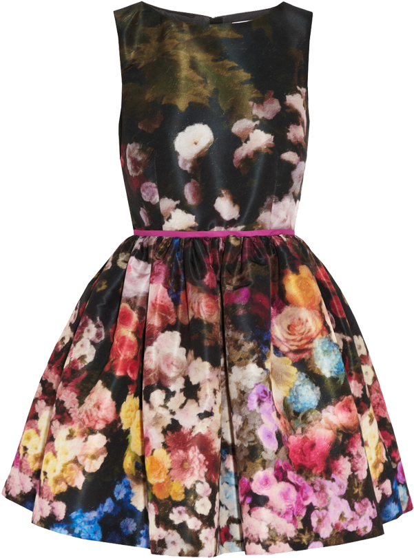 Red Valentino Floral Print Taffeta Dress - Ariana Grande Thanksgiving Outfits (600x900), Png Download