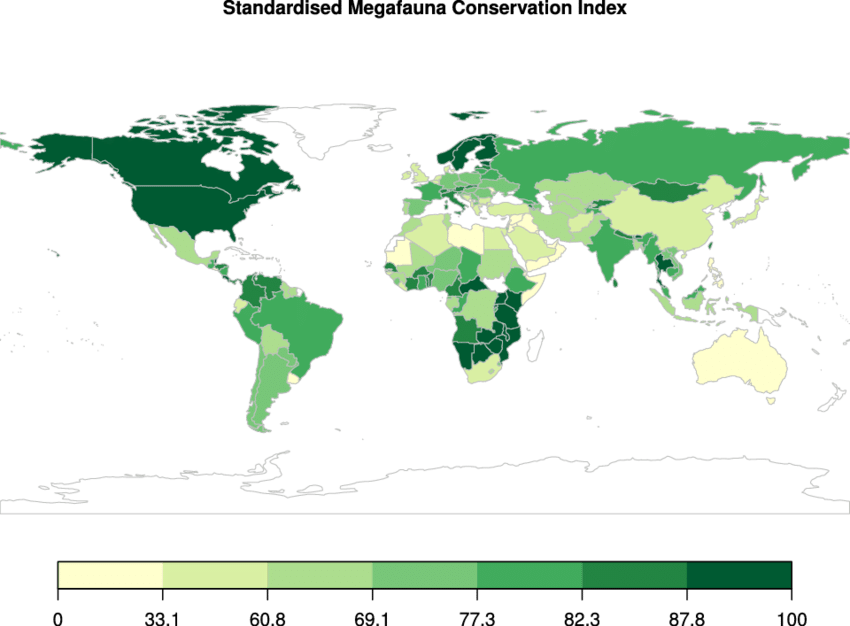 World Map Of Standardised Megafauna Conservation Index - Infectious Diseases World Map (850x626), Png Download