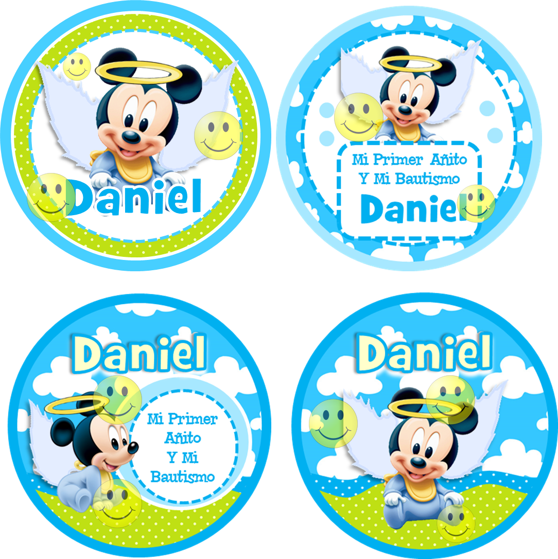 Kit Imprimible Bautismo Mickey Bebe Angelito Con Foto - Baby Disney (1084x1086), Png Download