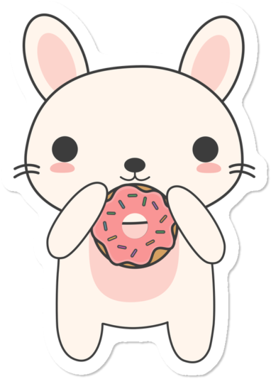 Kawaii Bunny Eating A Donut - Cartoon (650x650), Png Download