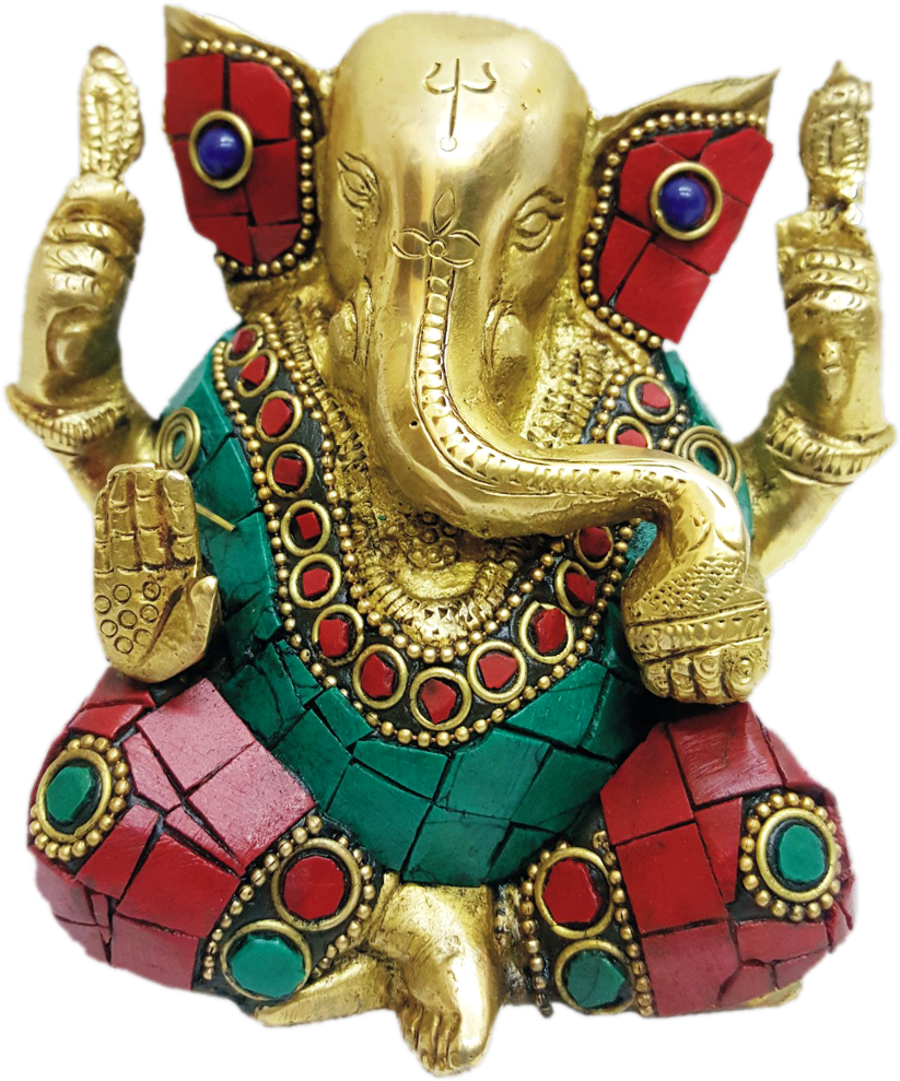 Turquoise Stone Work Ganesha Handmade 4" - Shree Ganesh Statue (952x1200), Png Download