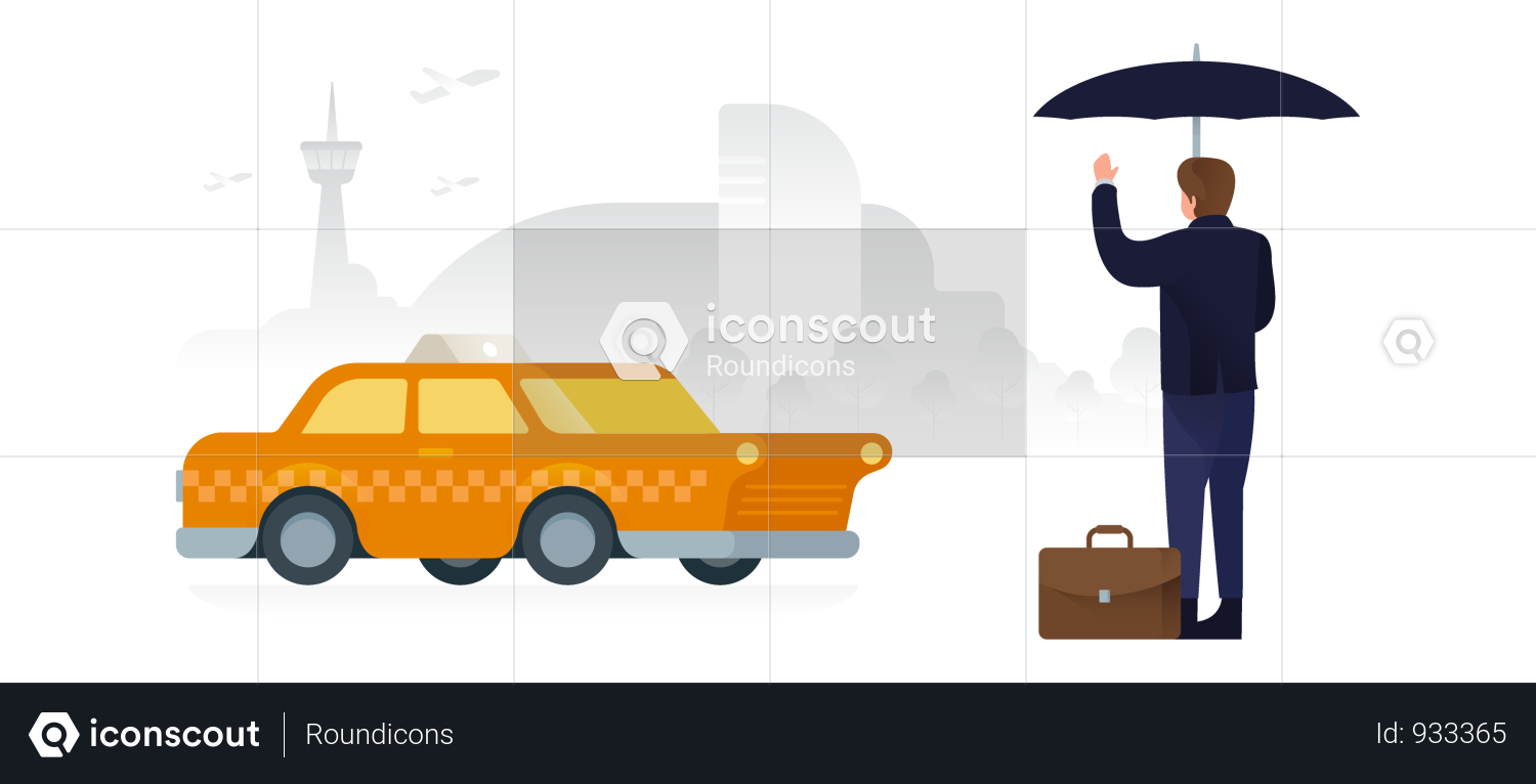 Business Man Hailing A Taxi For Airport Illustration - Car (1500x766), Png Download