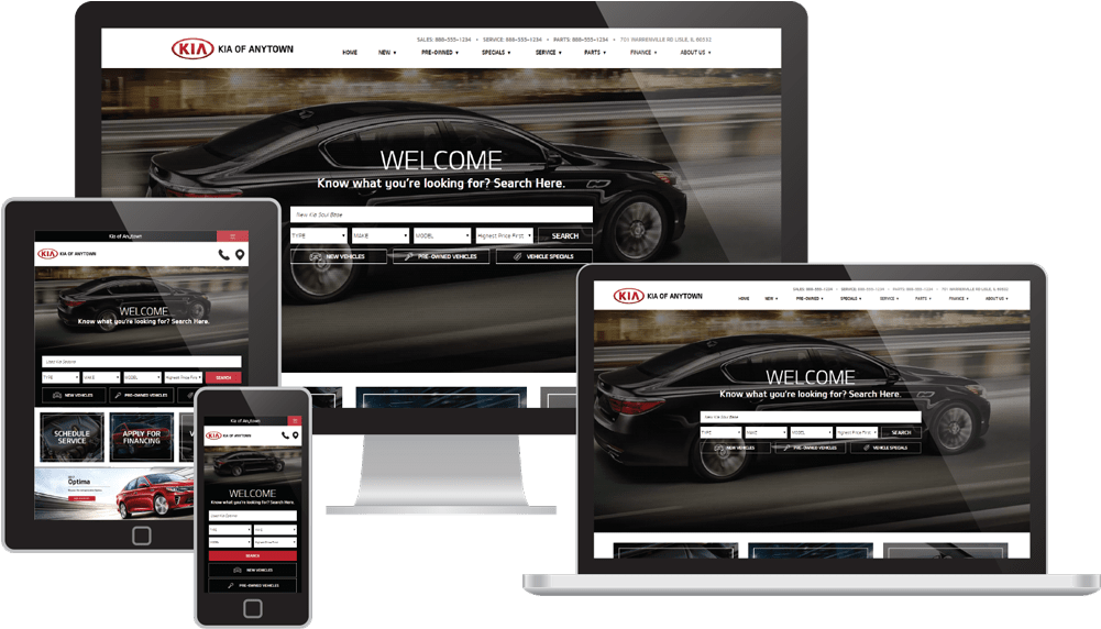 Responsive Websites Displayed On Several Device Screens - Website Car (1000x591), Png Download