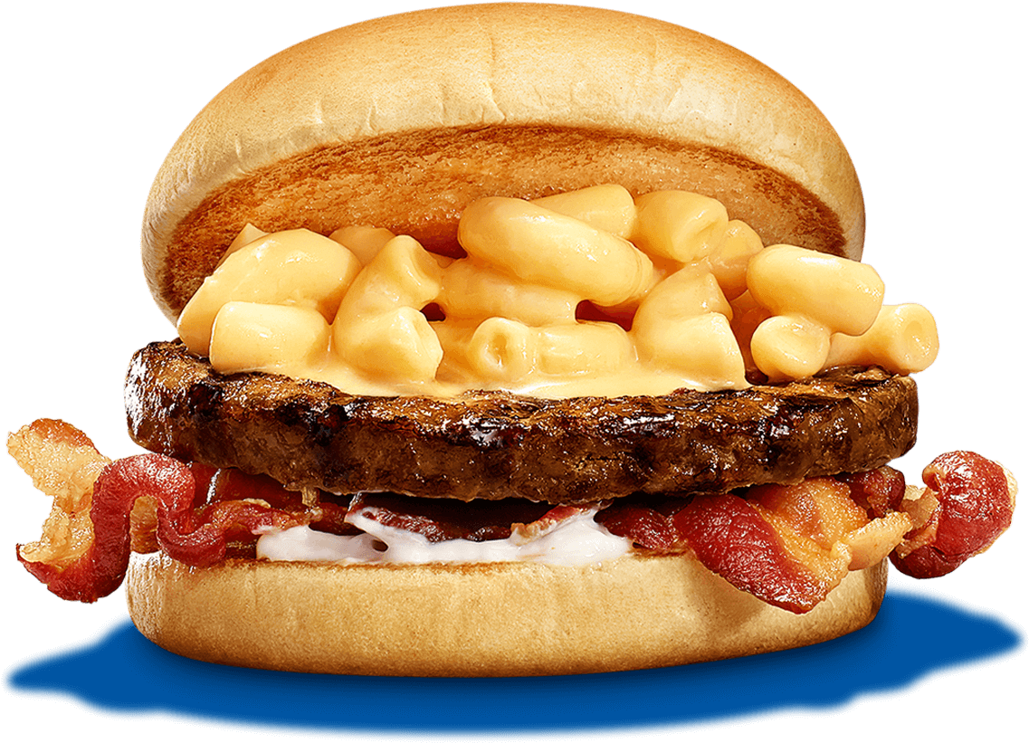 Cheesy Pasta & Bacon Burger - Hamburger (1143x821), Png Download