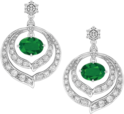 Oval Shaped Emerald And Diamond Earrings - Silver (640x640), Png Download