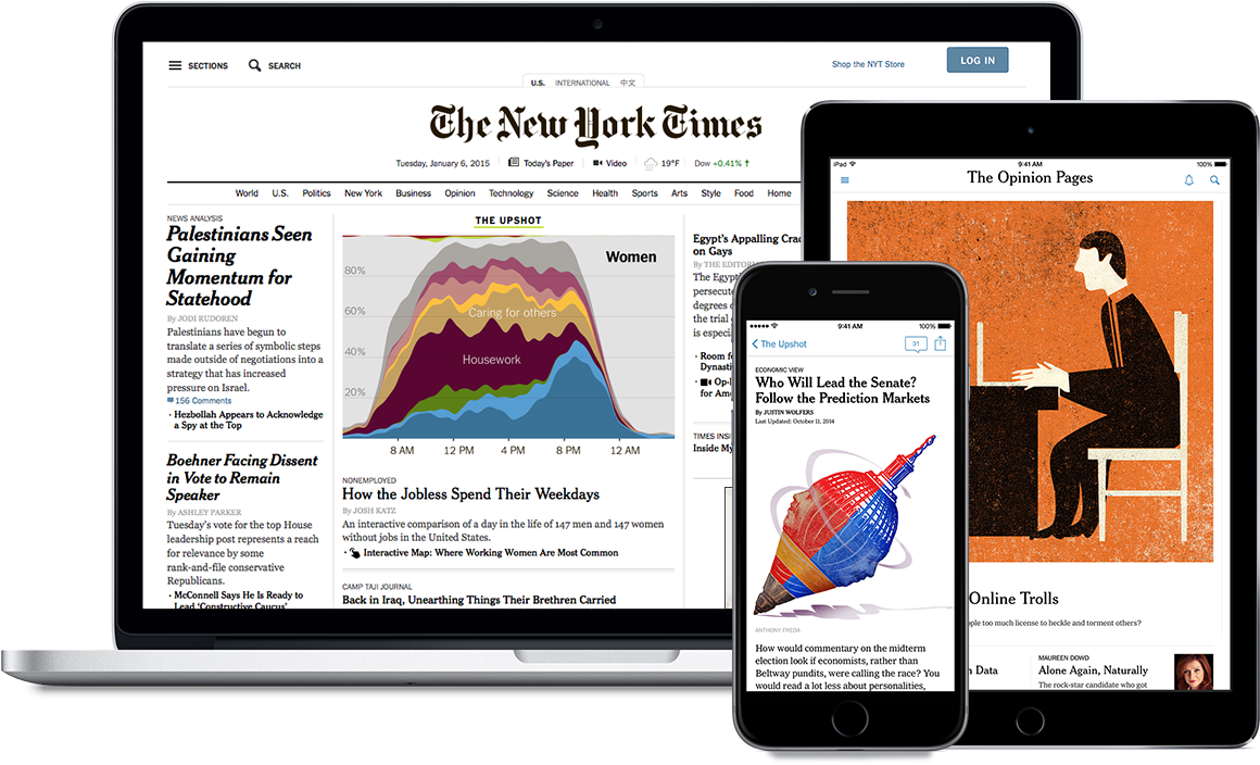 A Laptop, Phone, And Tablet Logged Into The New York - New York Times (1286x774), Png Download