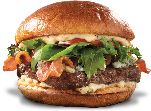 Bacon & Blue Burger - Cheese Burger Brioche (643x378), Png Download