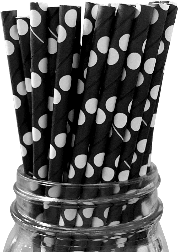 Black With White Polka Dot 25pc Paper Straws - Drinking Straw (1000x1000), Png Download