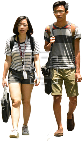 A Young Man And Woman With Lanyards On Giving Them - Standing (450x450), Png Download