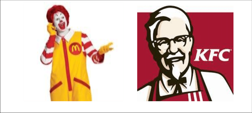 Macdonald And Kfc Mascots - Kfc Taco Bell (850x383), Png Download