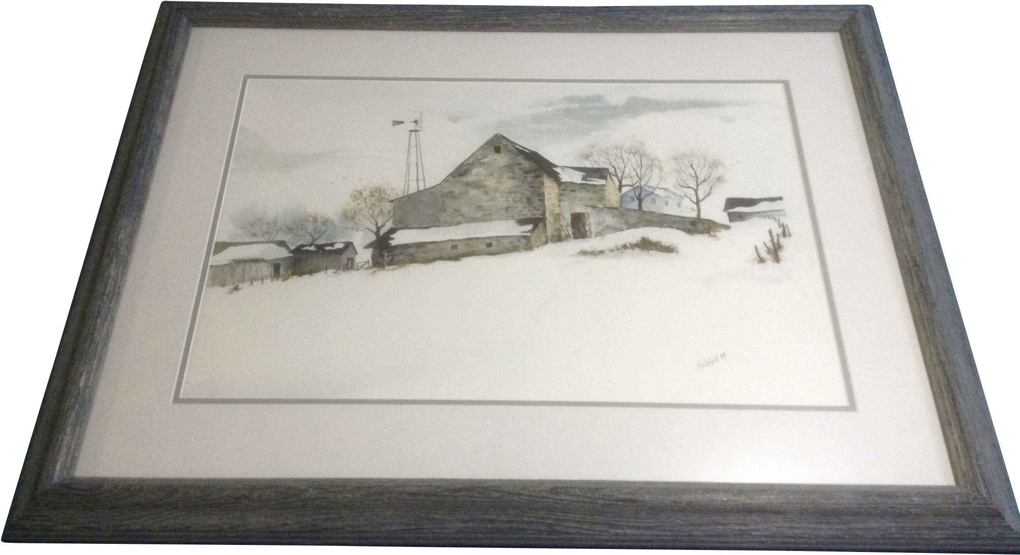 Hollifield Watercolor Painting On Paper Barn In Winter - Picture Frame (2017x2017), Png Download