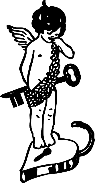 Outline, Boy, Kid, Heart, Love, Lock, Angel, Fly, - Malaikat Anak Laki (332x640), Png Download