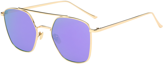 Mirrored Reflective Geometrical Metal Crossbar Sunglasses - Lilac (558x744), Png Download