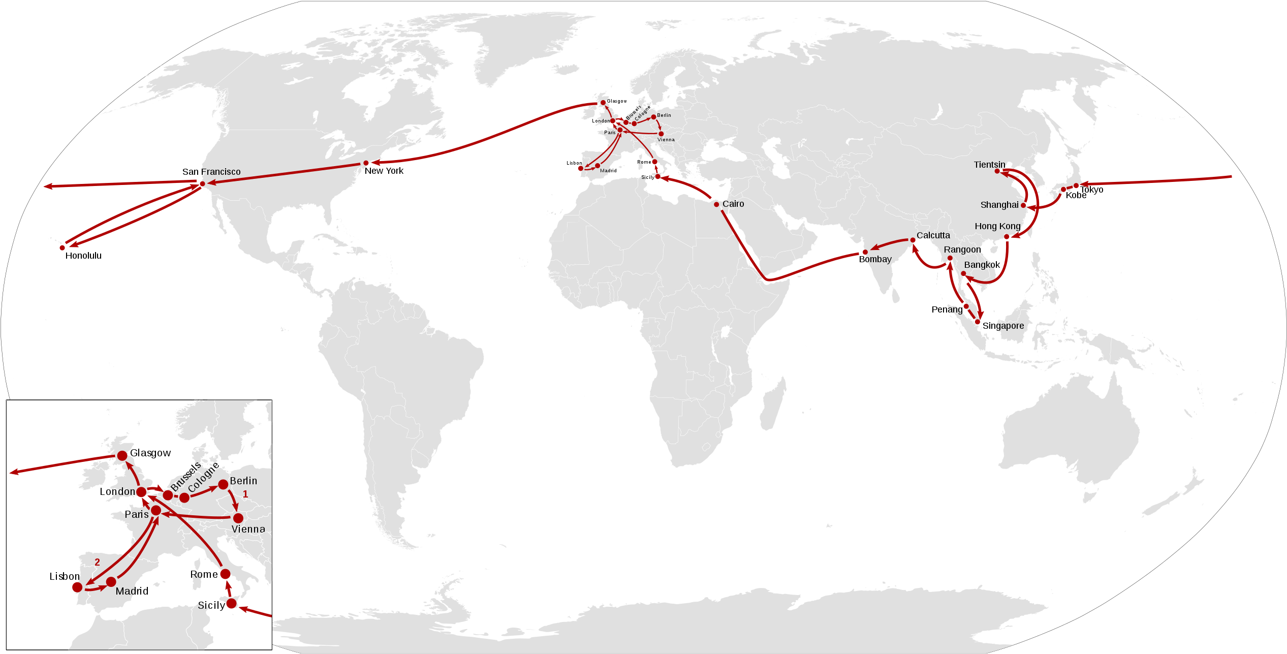 Kalakaua Journey Around The World - King Kalakaua's Trip Around The World Map (2560x1314), Png Download