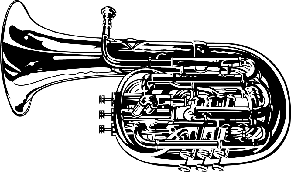 Clip Freeuse Download Marching Band Instruments Clipart - Tubas Black And White (958x566), Png Download