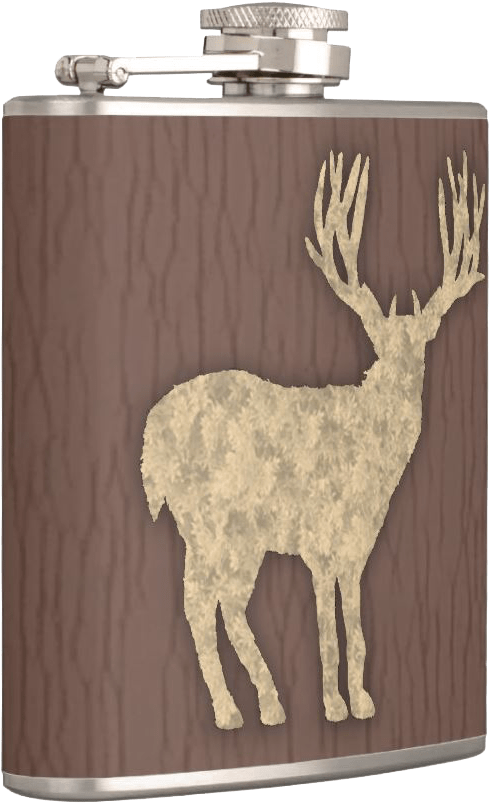 Deer Silhouette On Pocket Size Flask Sideview - Elk (805x872), Png Download
