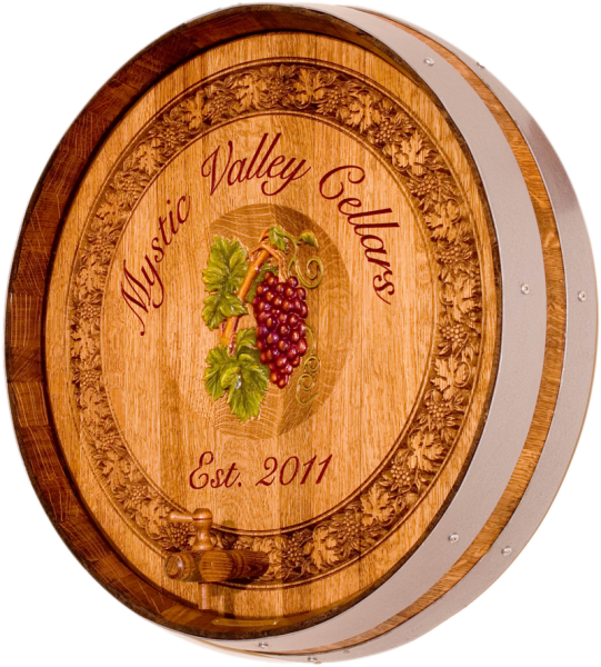 N2 Mysticvalley Cellars Barrel Head Carving - Seedless Fruit (541x600), Png Download