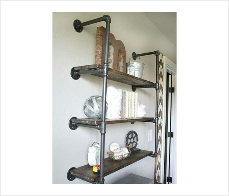 Vintage Style Shelf / Shelving / Bookcase Made From - Muebles Con Tuberias (799x683), Png Download