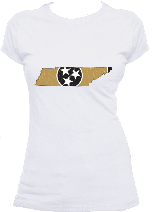 Tennessee Flag State Outline Gold Womens Short Sleeve - Pug (1000x1000), Png Download