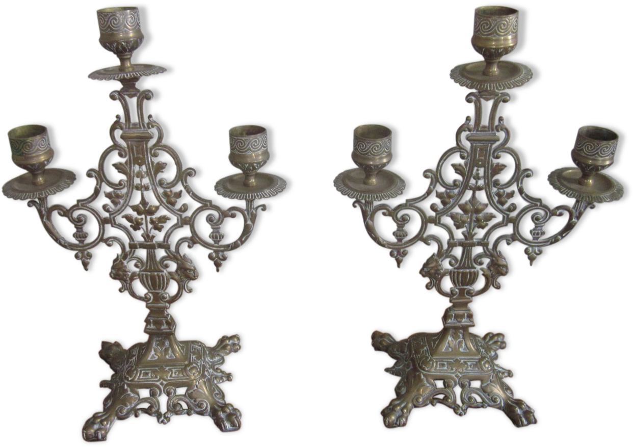 Pair Of Old Candlestick Candle Holder (1457x1457), Png Download