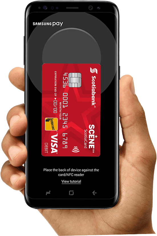 Hand Holding Mobile Phone With Samsung Pay App - Samsung Mobile Hand Png (551x827), Png Download