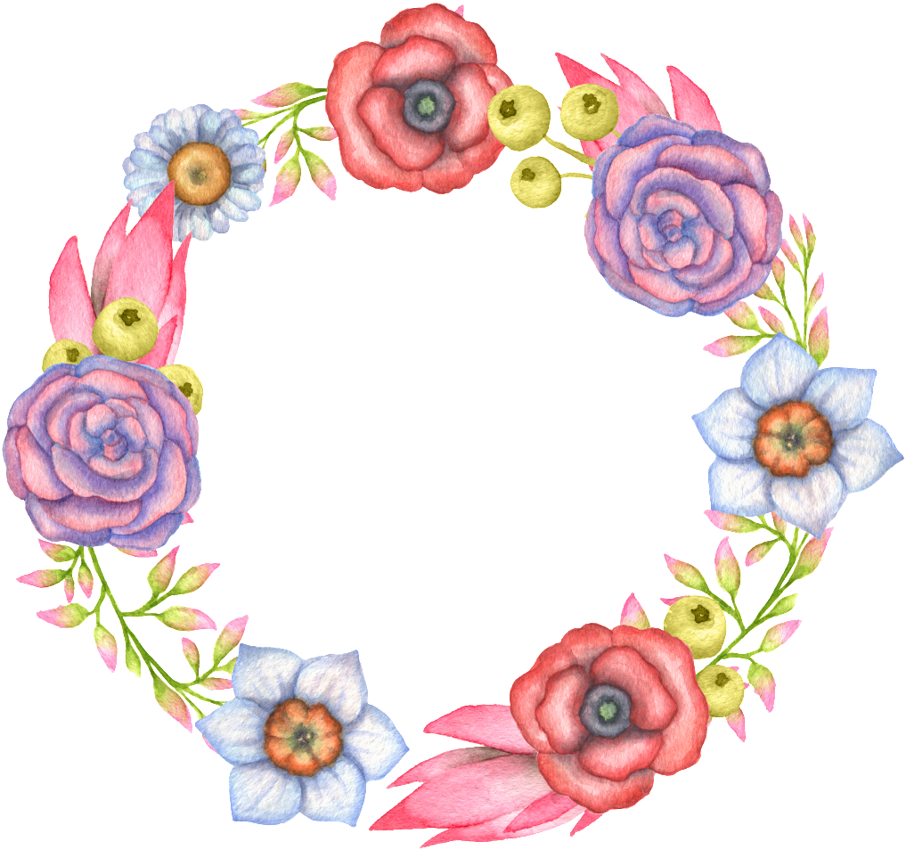 Hand Painted Colorful Flowers Wild Berries Flowers - Floribunda (1024x962), Png Download