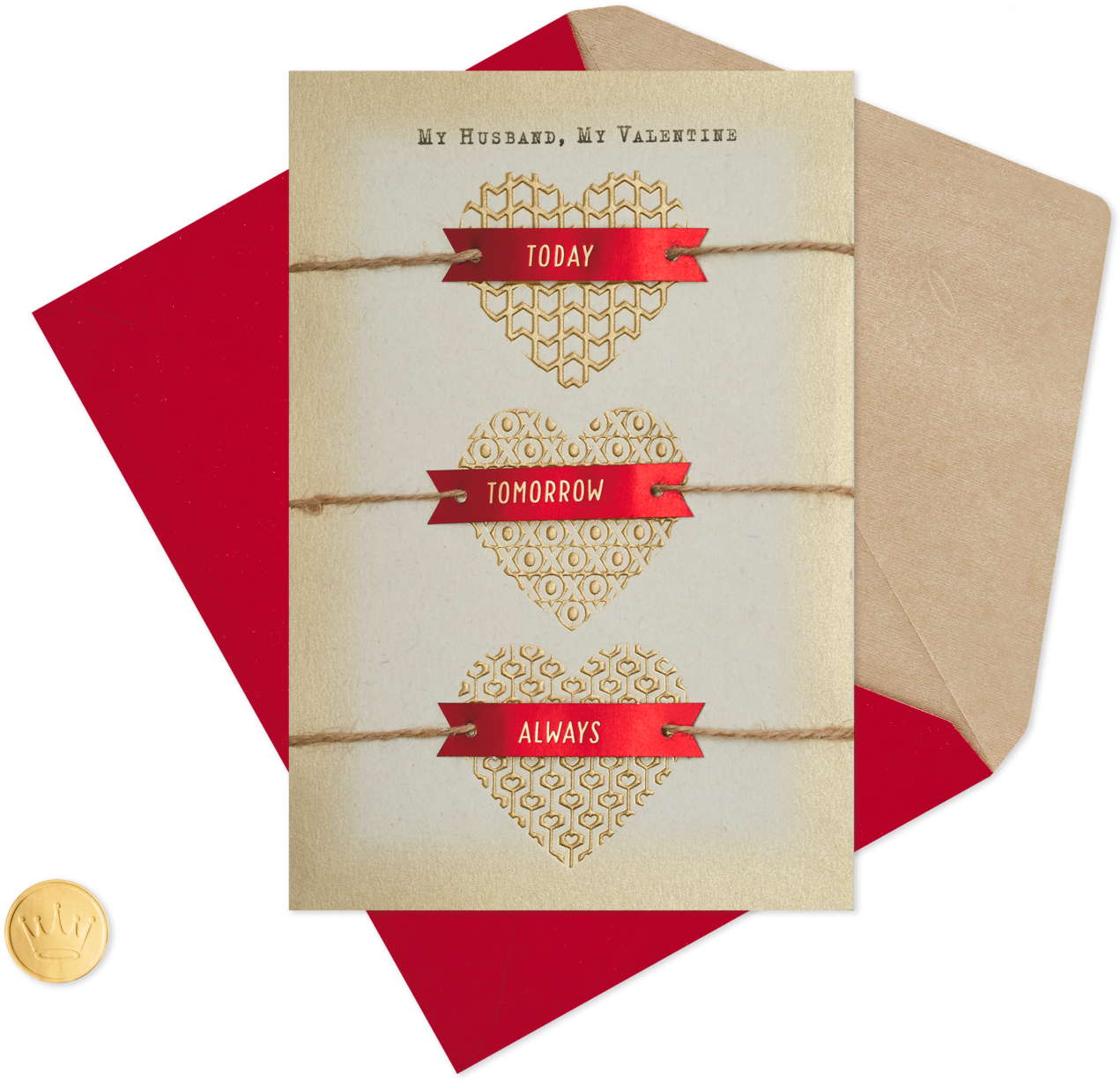 Foil Hearts With Twine Valentine's Day Card For Husband - Valentine's Day (1470x1470), Png Download