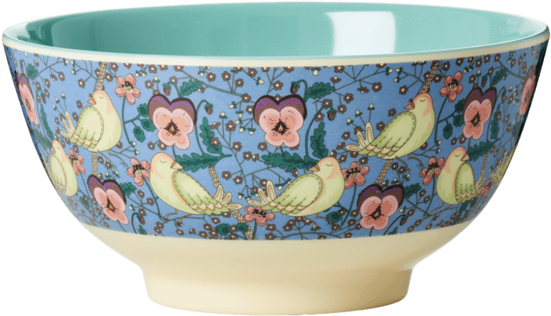 Rice,two Tone Bowl With Bird And Pansy Print,coucou,kitchenware - Bowl (1000x1000), Png Download