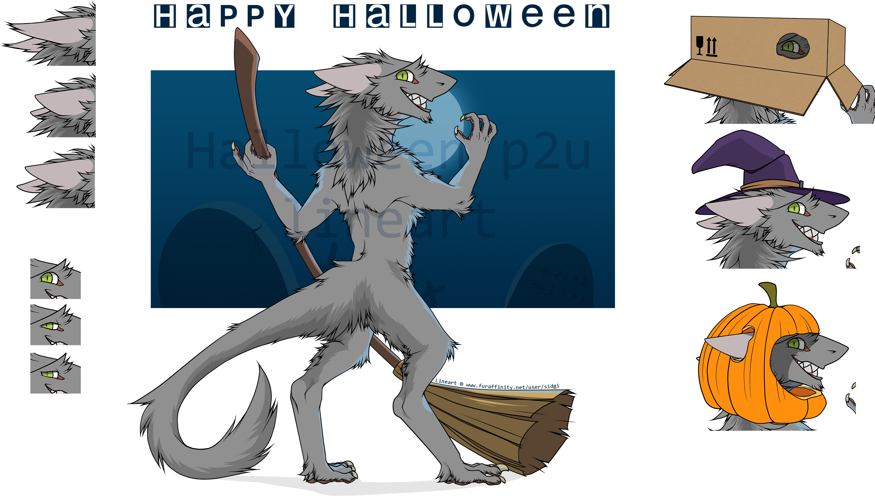 Halloween Sergal P2u Lineart - Cartoon (3000x1726), Png Download
