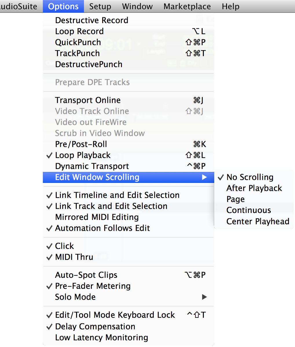 Edit Window Scrolling In Avid Pro Tools - Pro Tools Options Menu (1019x1199), Png Download