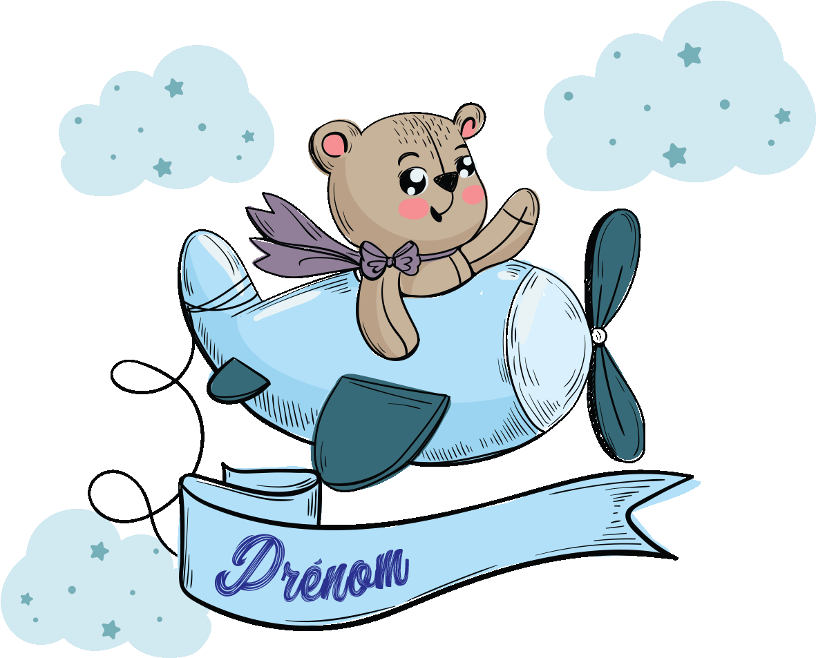 Sticker Prenom Personnalise Nounours En Avion Ambiance - Bear (1200x1200), Png Download