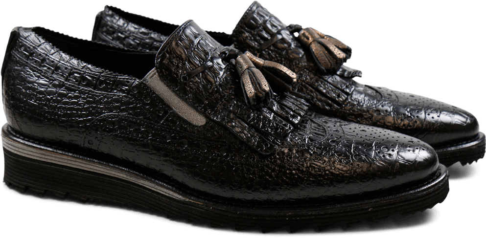 Loafers Amy 10 Baby Croco Black Tassel Bronze Elastic - Slip-on Shoe (1024x1024), Png Download