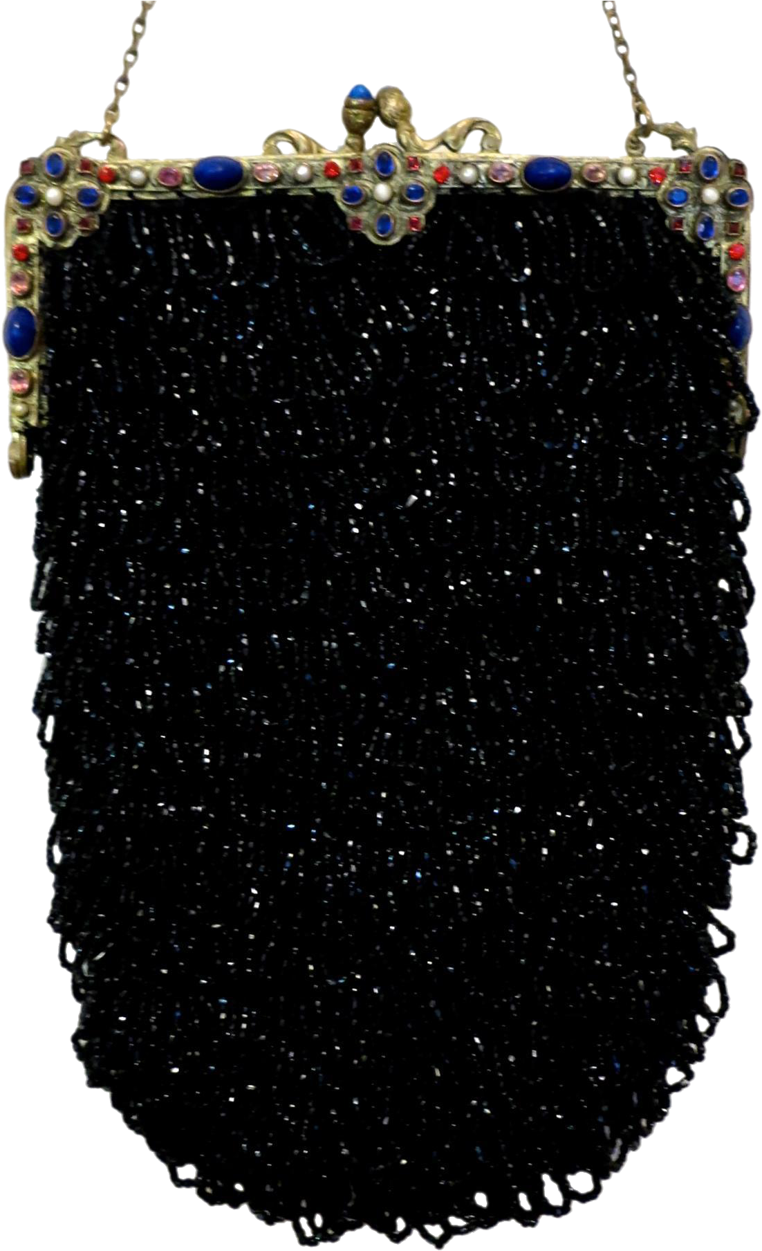 Vintage Beaded Purse Jewelled Encrusted Frame Black - Chain (1807x1807), Png Download