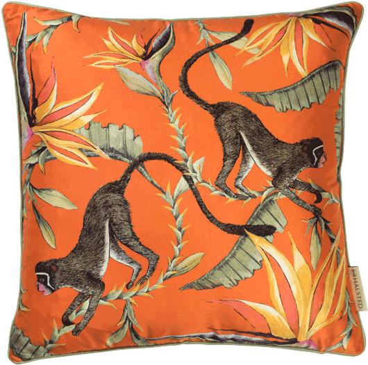 Monkey Paradise Flame Silk Cushion Halsted Design Uk - Cushion (800x800), Png Download
