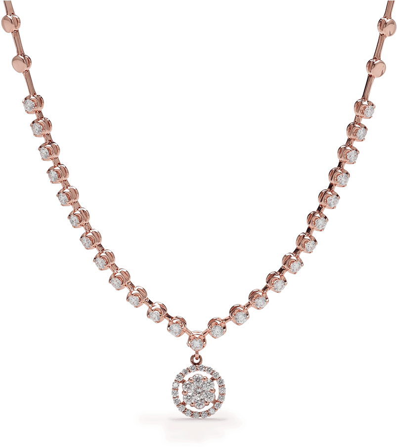 18ct Rose Gold Diamond Necklace - Beaded Necklace With Heart Gold (960x960), Png Download
