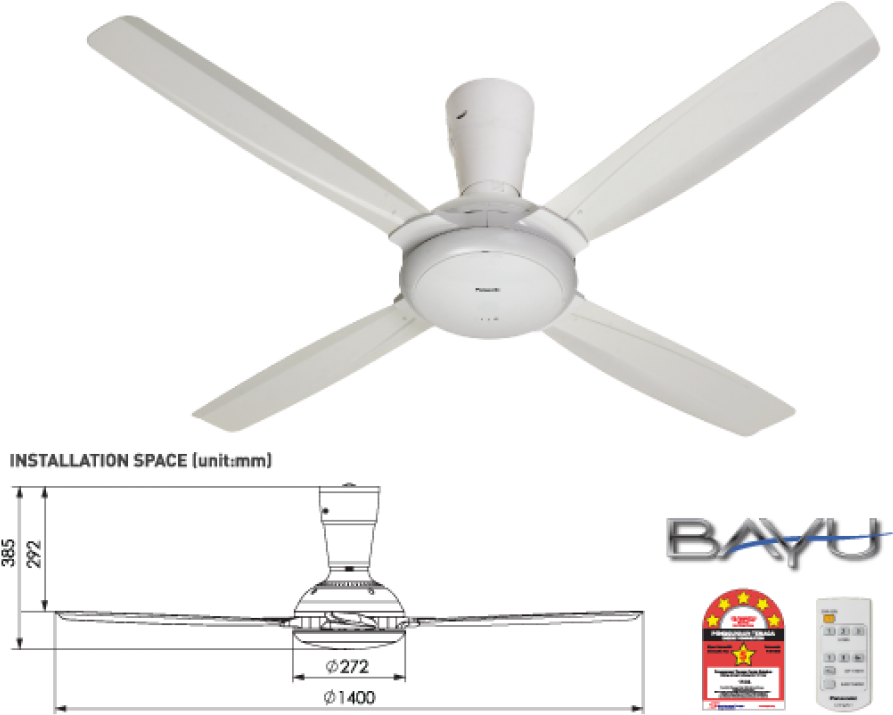 Panasonic Bayu 4-blade Ceiling Fan - Panasonic Bayu 4 (1000x1000), Png Download