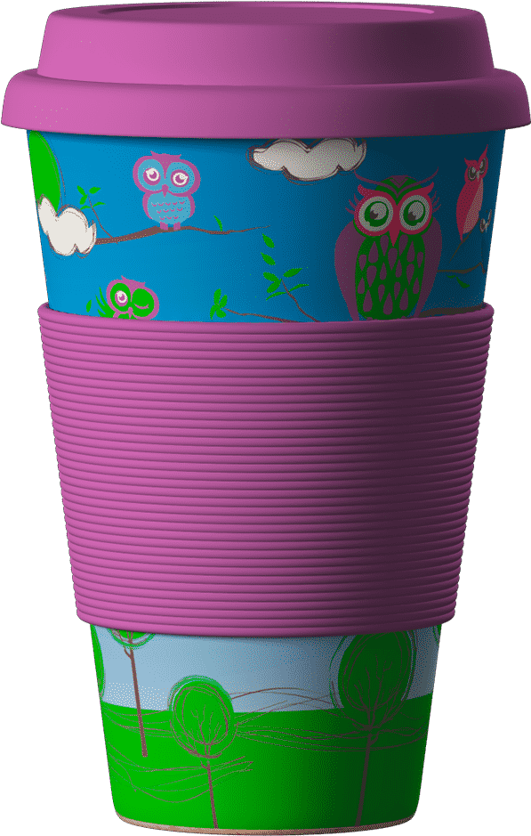 Eco Bamboo Cup Owls 400 Ml - Eco Coffee Cup Bamboo (1000x1000), Png Download
