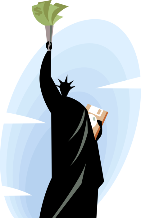 Vector Illustration Of Statue Of Liberty Colossal Neoclassical - Statue Of Liberty Holding Cash (454x700), Png Download