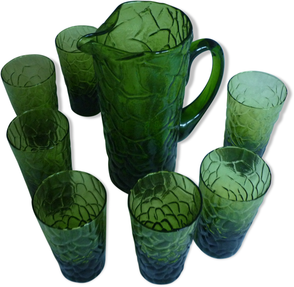 Service A Lemonade Pitcher And 8 Glasses Green Glass - Ceramic (1457x1457), Png Download