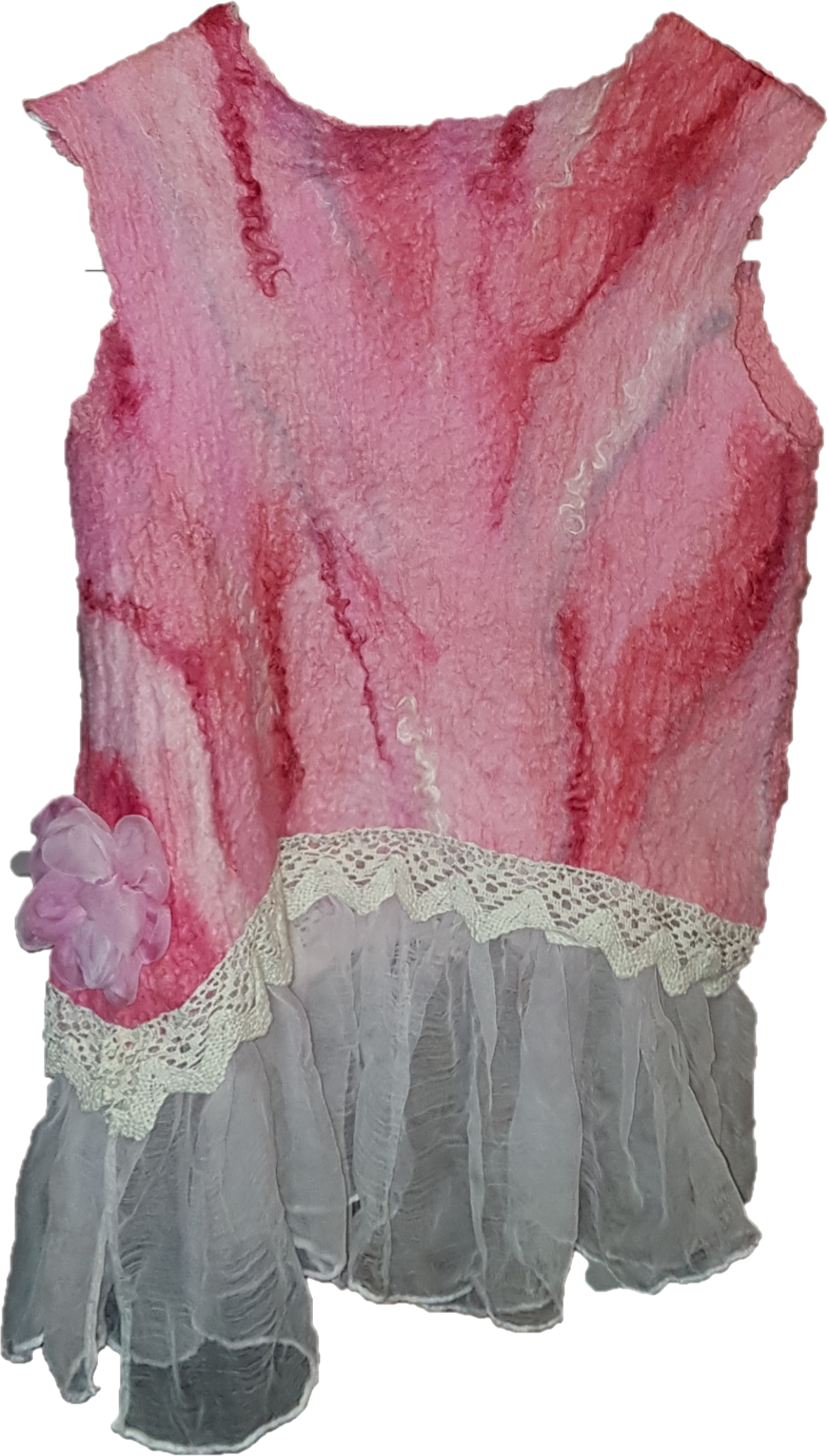 Pink Felt Dress Lace And Chiffon - Lace (1275x2242), Png Download