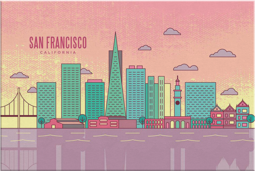 San Francisco Skyline Canvas Wrap Wall Art - Commercial Building (1024x1024), Png Download